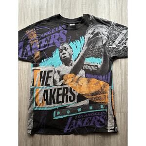 Vintage Magic Johnson Los Angeles Lakers All Over Print Black T-Shirt